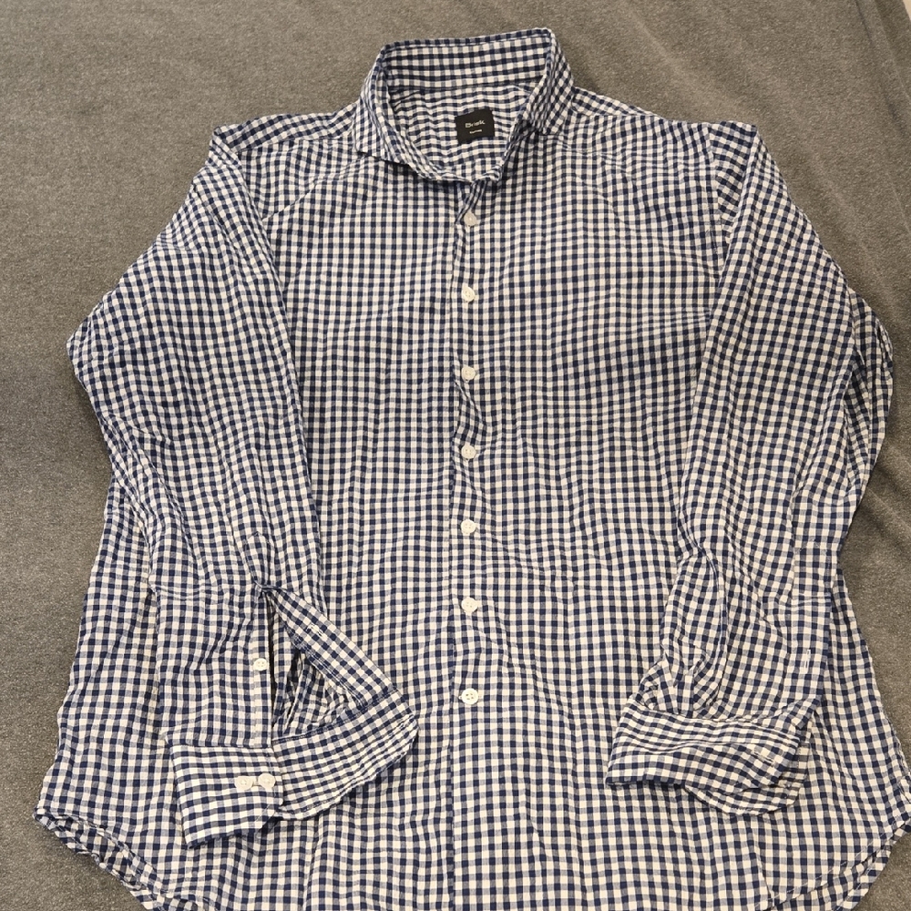 Blue and White Casual Gingham Button Down Shirt